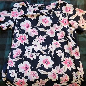 Banana Republic Floral Navy and Pink Blouse